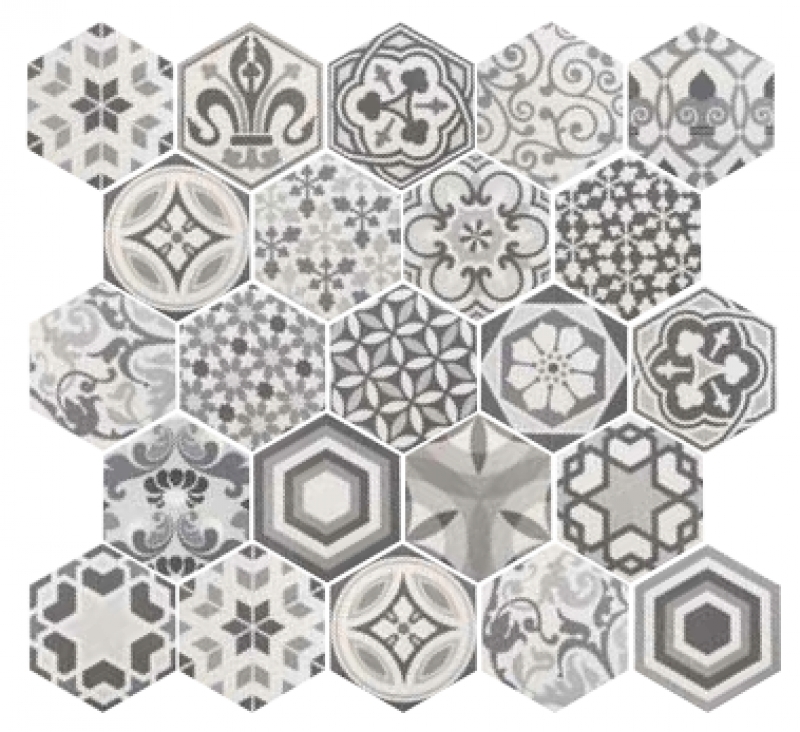 Grey pattern hexagon tiles