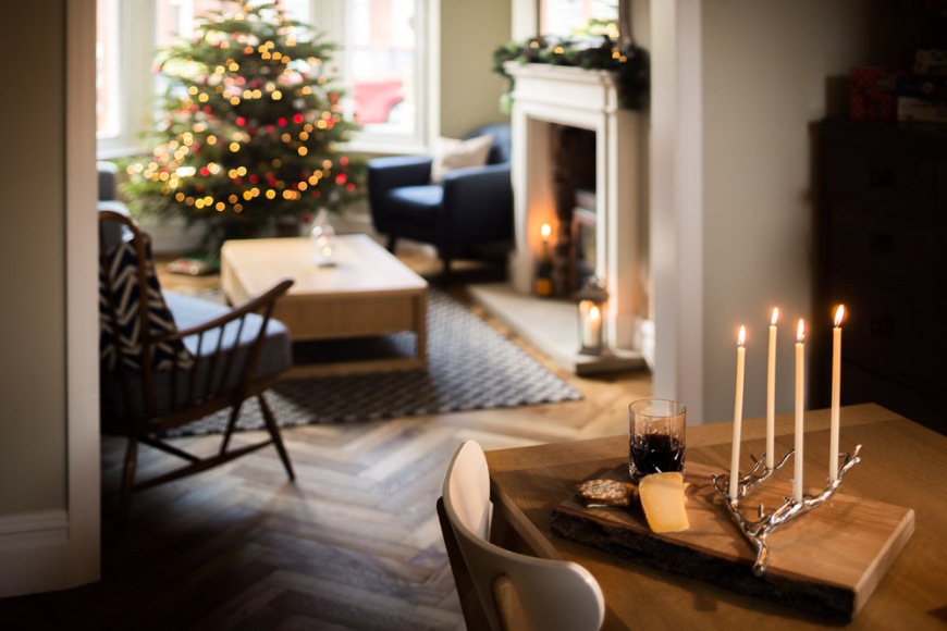 cheese, biscuits and port for santa at christmas in edwardian terrace
